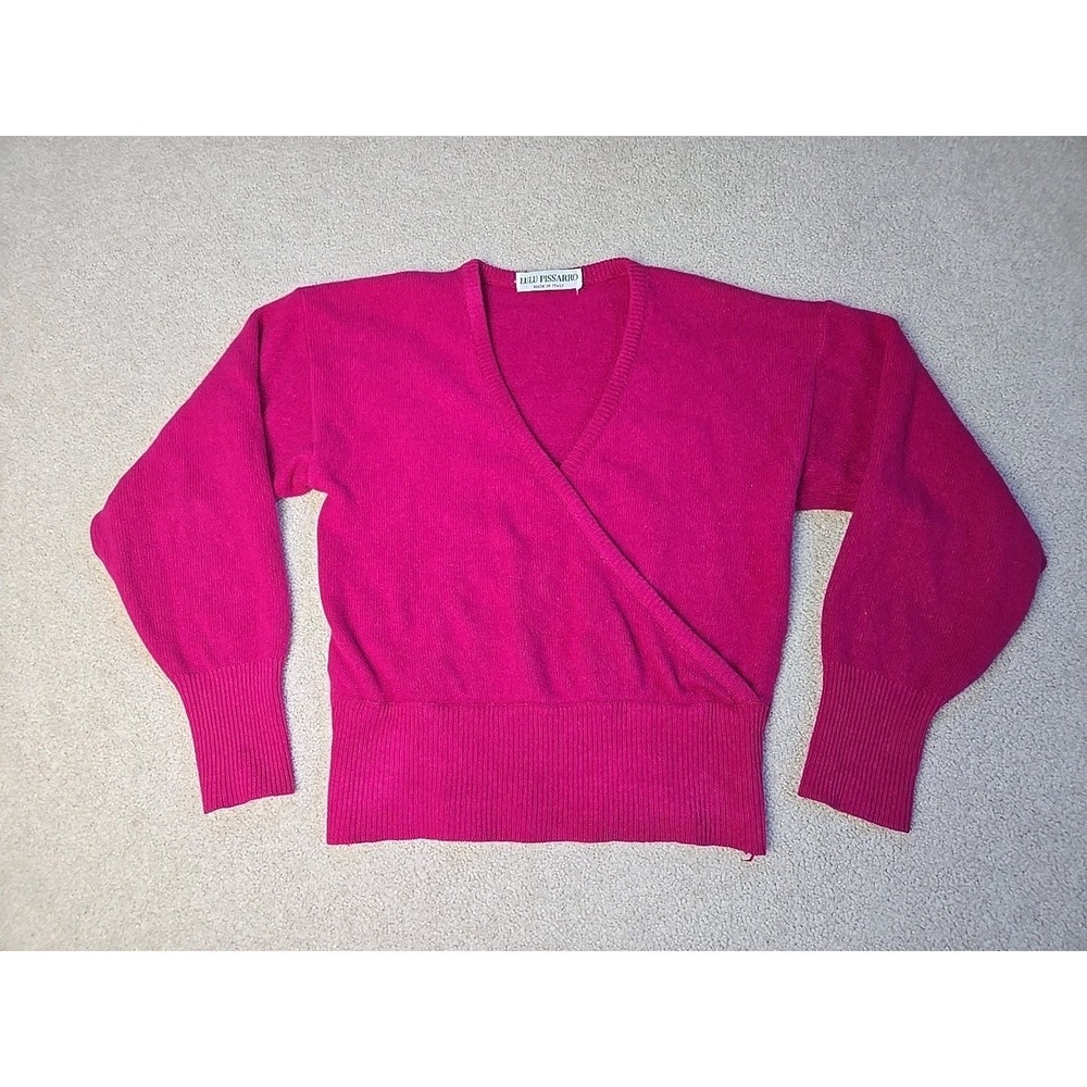 Purple 50% Angora 50% Wool V-Neck Faux Wrap Sweater Top Made Italy Lulu Pissarro